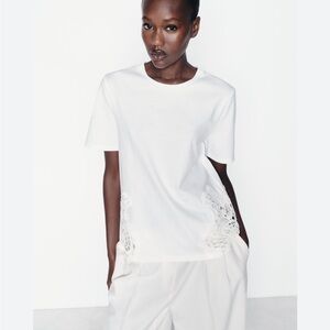 Zara white lace t shirt top size small